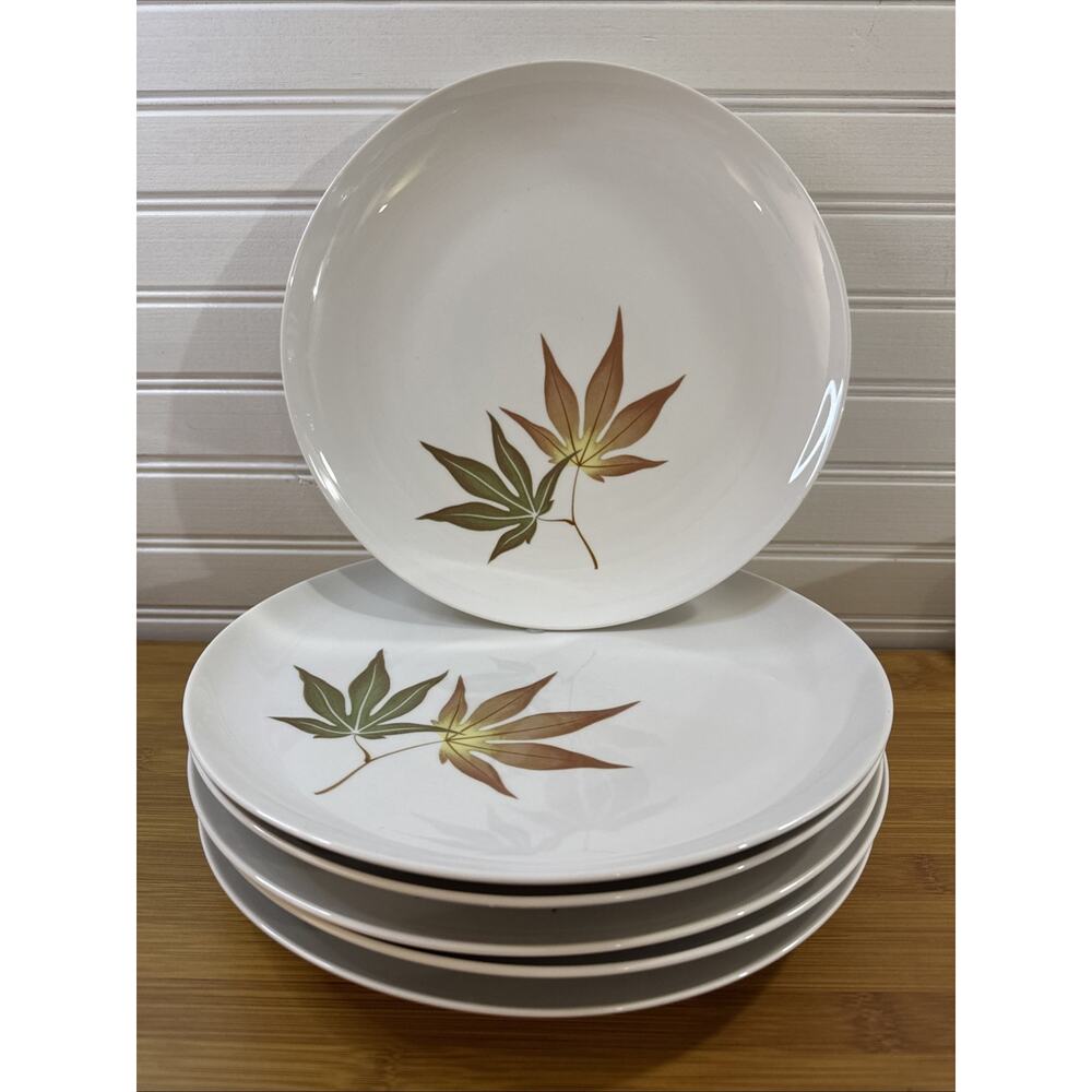 6 Dinner Plates - Franciscan Whitestone Ware Twice Nice Vintage 1959 Fall Leaves